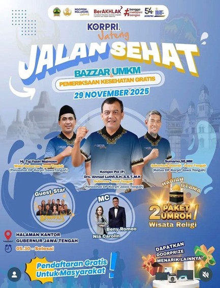 KORPRI Jawa Tengah Gelar Jalan Sehat dan Bazar UMKM pada 29 November 2025